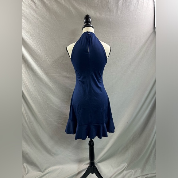 Navy Halter Neck Ruffle Hem Swing Dress - Picture 8 of 8